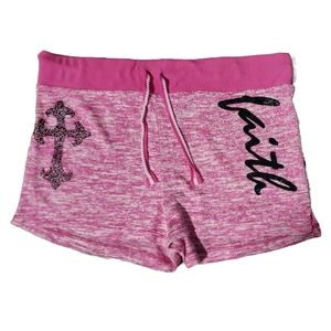 No Boundaries Faith Cross Heather Pink Athletic Shorts Large